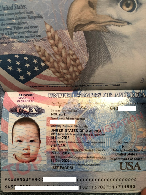 Hộ chiếu Mỹ của khách hàng Top Ten là công dân Hoa Kỳ có con sinh tại Việt Nam được cấp