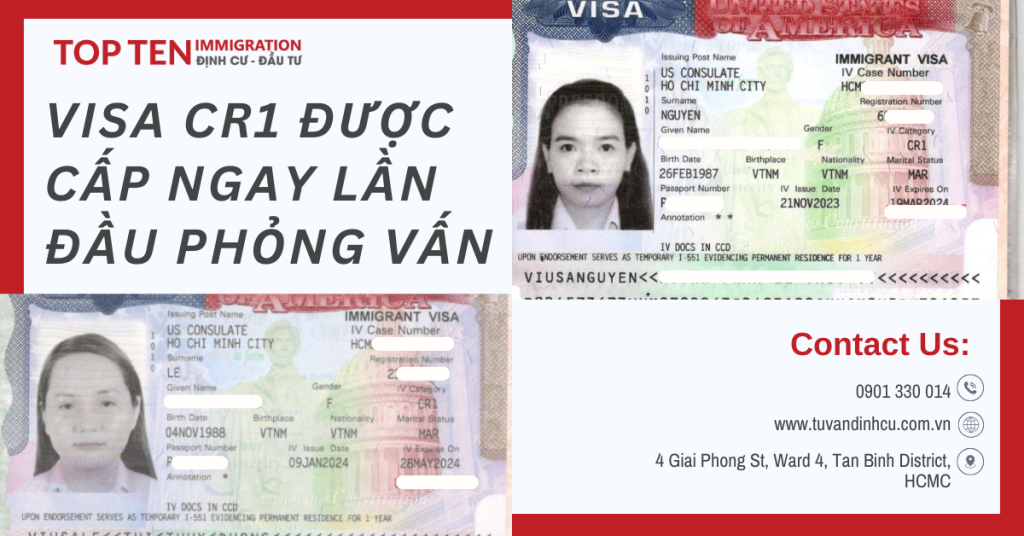 Khách hàng Top Ten Immigration được cấp visa CR1 đi Mỹ 