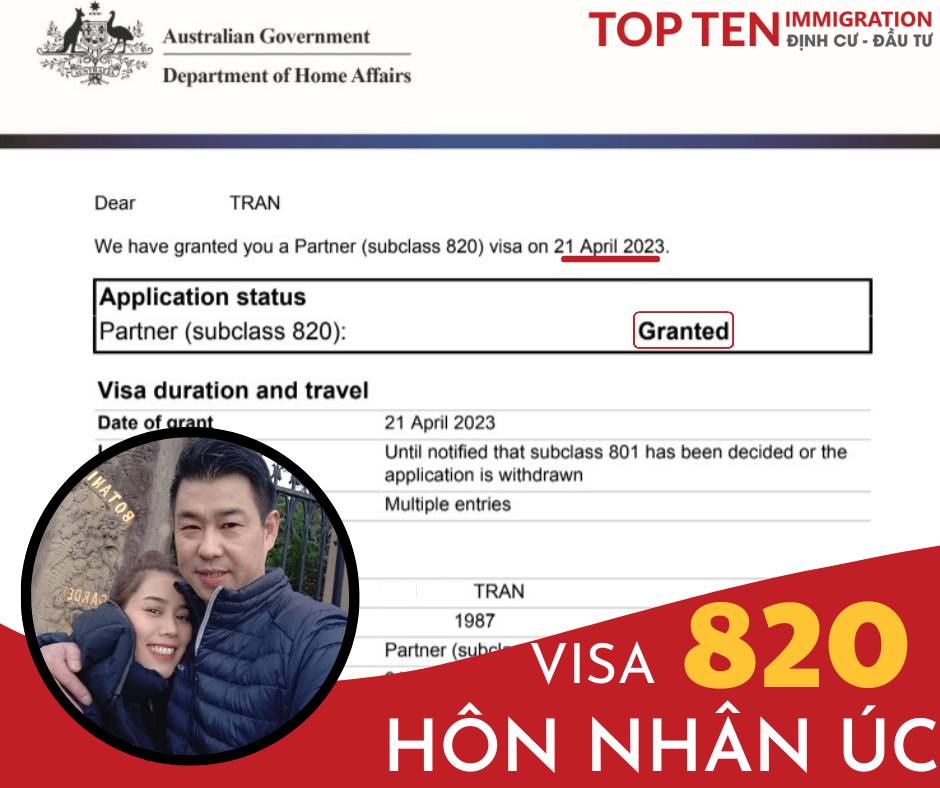 Visa 820 diện kết hôn Úc của khách hàng Top Ten Immigration