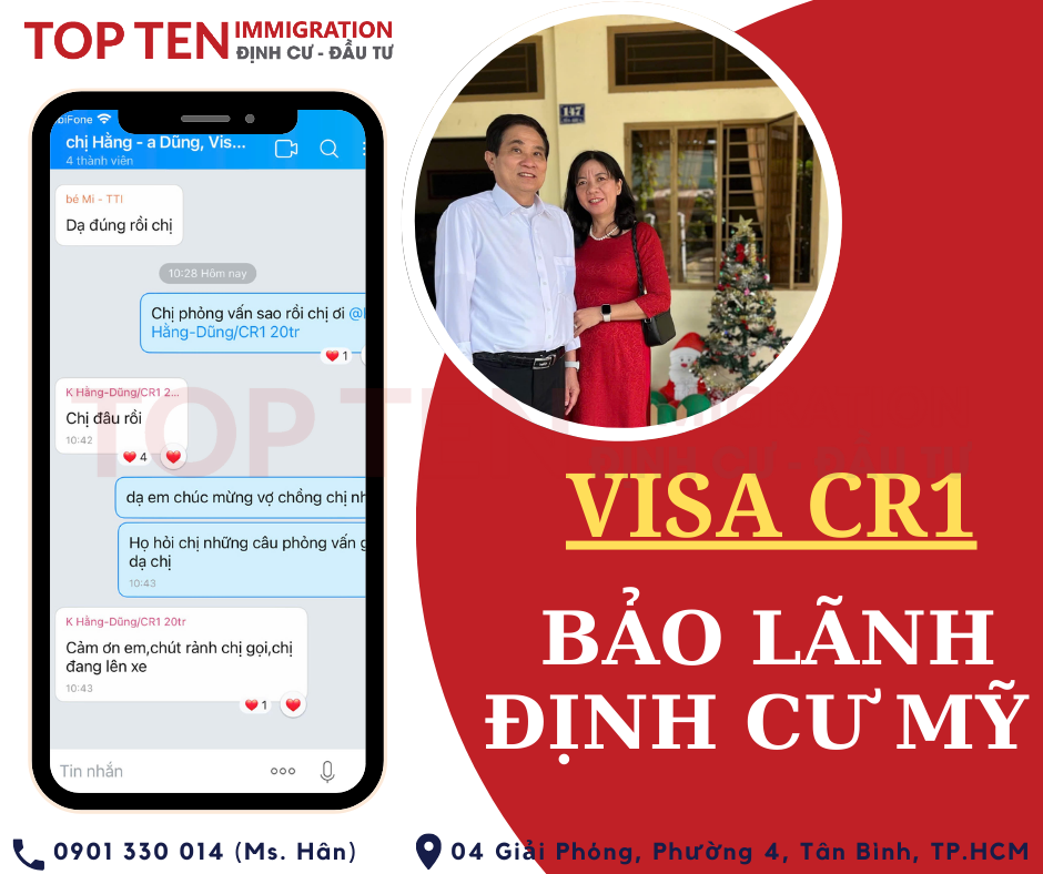 Visa CR1 - Chồng bảo lãnh vợ định cư Mỹ