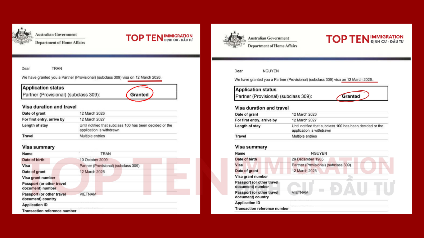 Khách hàng thành công nhận visa 309 Úc (Subclass 309)