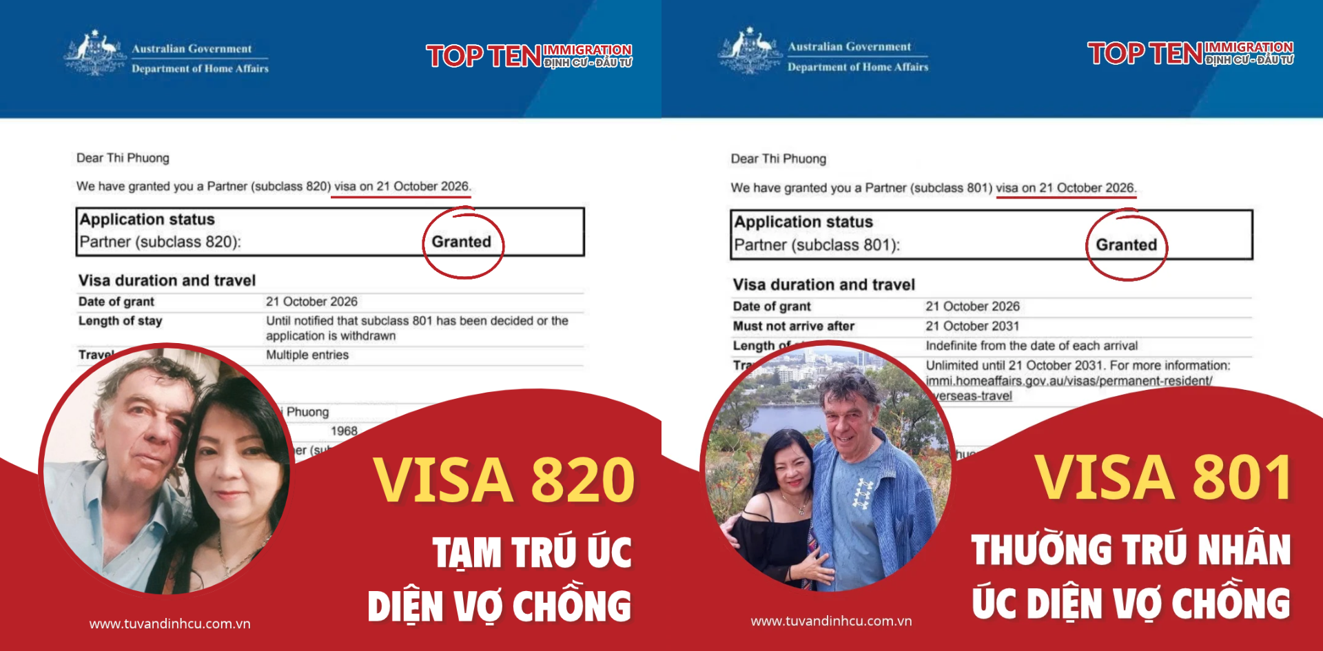 Khach hang duoc cap cung luc visa 820 va 801 uc tai top ten immigration